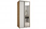 Šatní skříň s posuvnými dveřmi a zrcadlem DAVOS 120cm | DUB Artisan / bílá / stříbrné