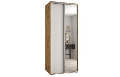 Šatní skříň s posuvnými dveřmi a zrcadlem DAVOS 120cm | DUB Artisan / bílá / stříbrné
