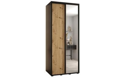Šatní skříň s posuvnými dveřmi a zrcadlem DAVOS 120cm | Černá / DUB Artisan / černé pojezd
