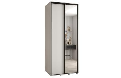 Šatní skříň s posuvnými dveřmi a zrcadlem DAVOS 120 cm | Bílá / černé pojezdy