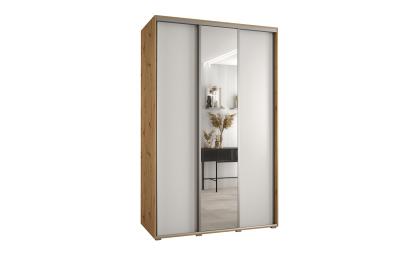 Šatní skříň s posuvnými dveřmi a zrcadlem DAVOS 160cm | DUB Artisan / bílá / stříbrné