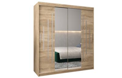 Šatní skříň s posuvnými dveřmi a dvoudílným zrcadlem YORK1 - 180x200cm -Dub Sonoma-