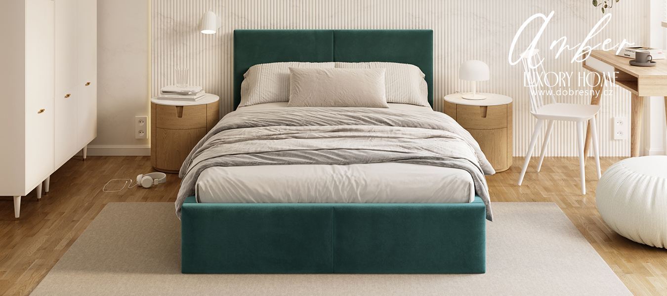 Čalouněná postel AMBER 120x200 Tyrkysová Trinity dřevěný rošt