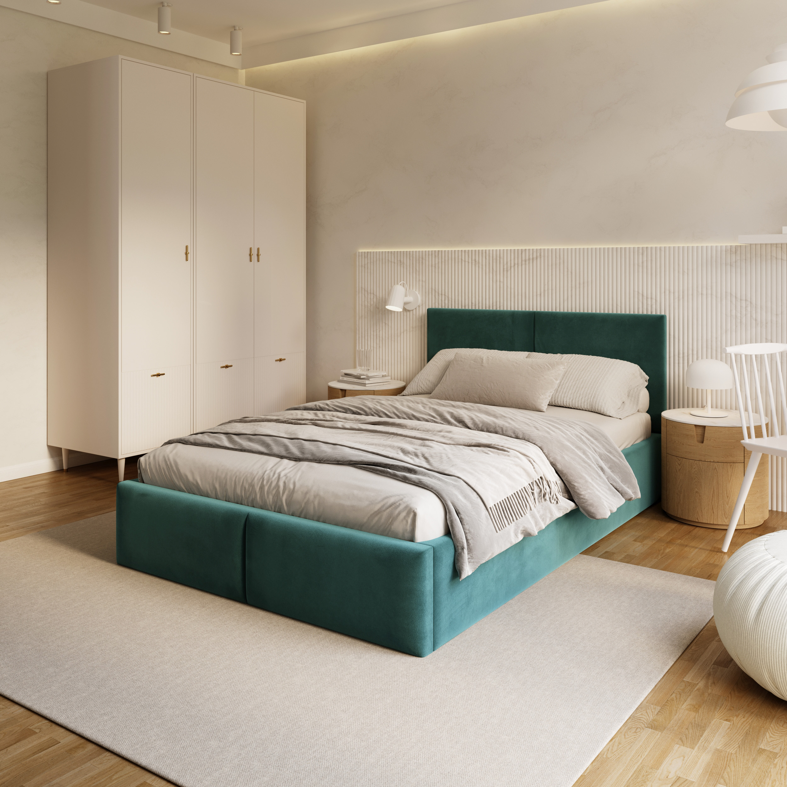 Čalouněná postel AMBER 90x200 Tyrkysová Trinity dřevěný rošt