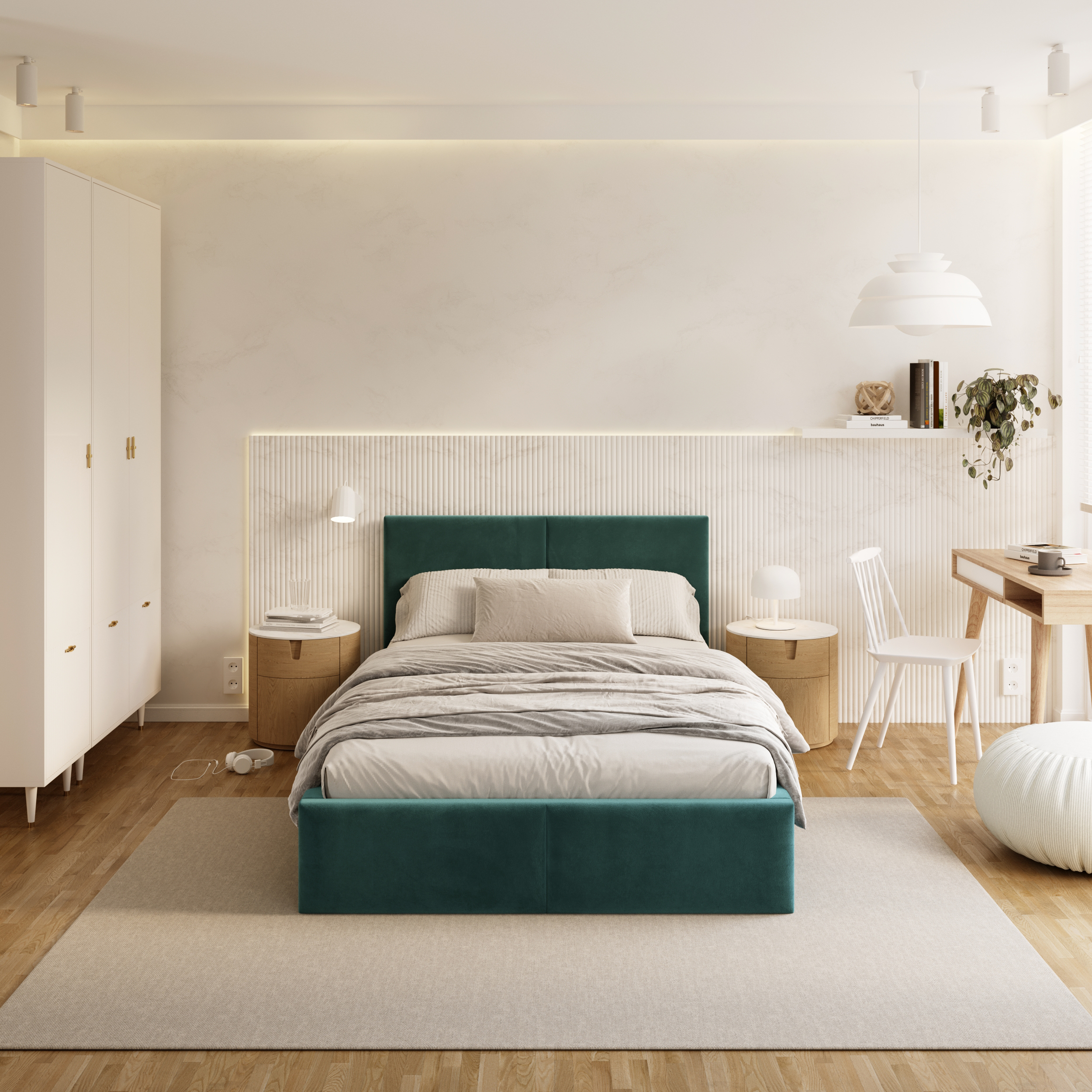 Čalouněná postel AMBER 90x200 Tyrkysová Trinity dřevěný rošt