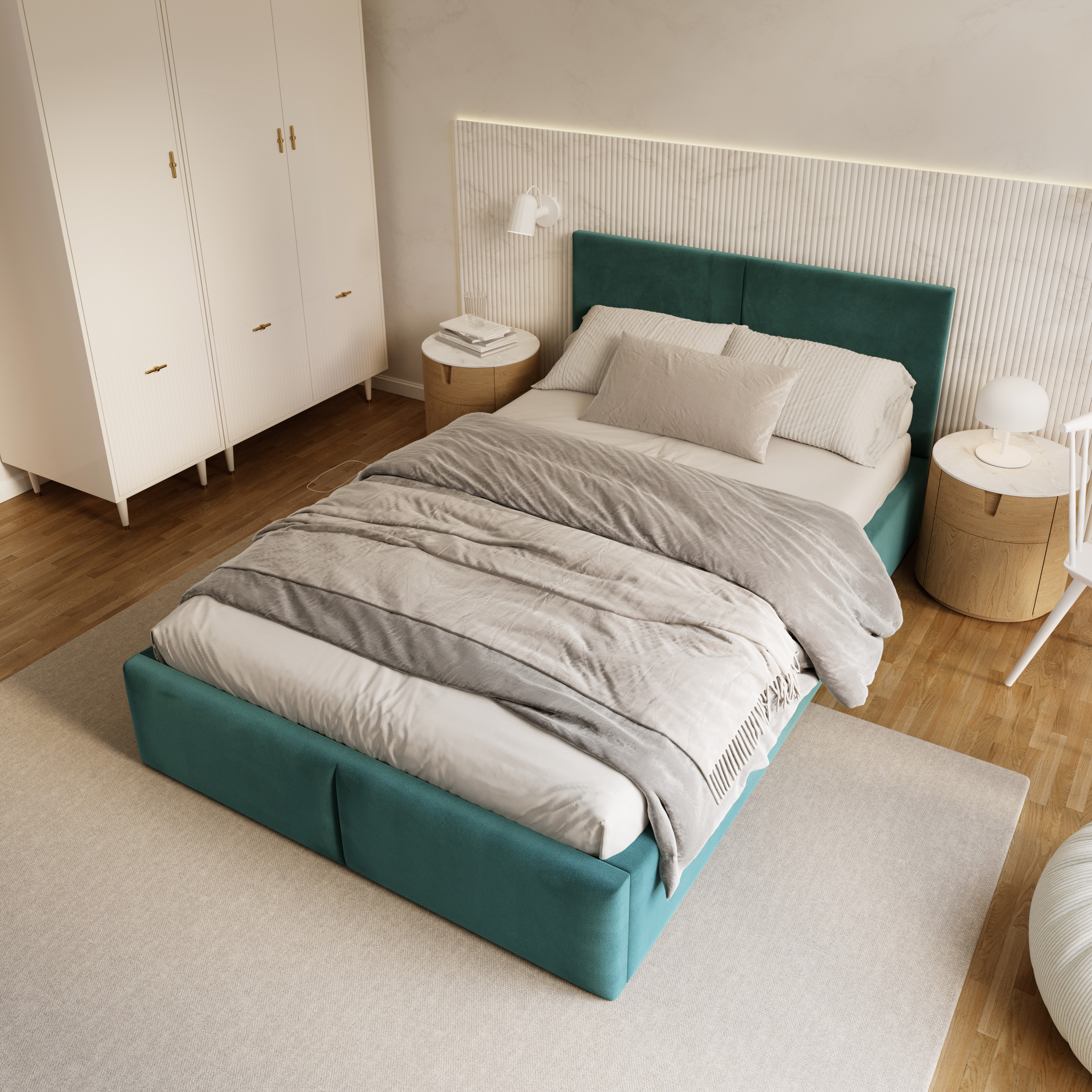 Čalouněná postel AMBER 90x200 Tyrkysová Trinity dřevěný rošt