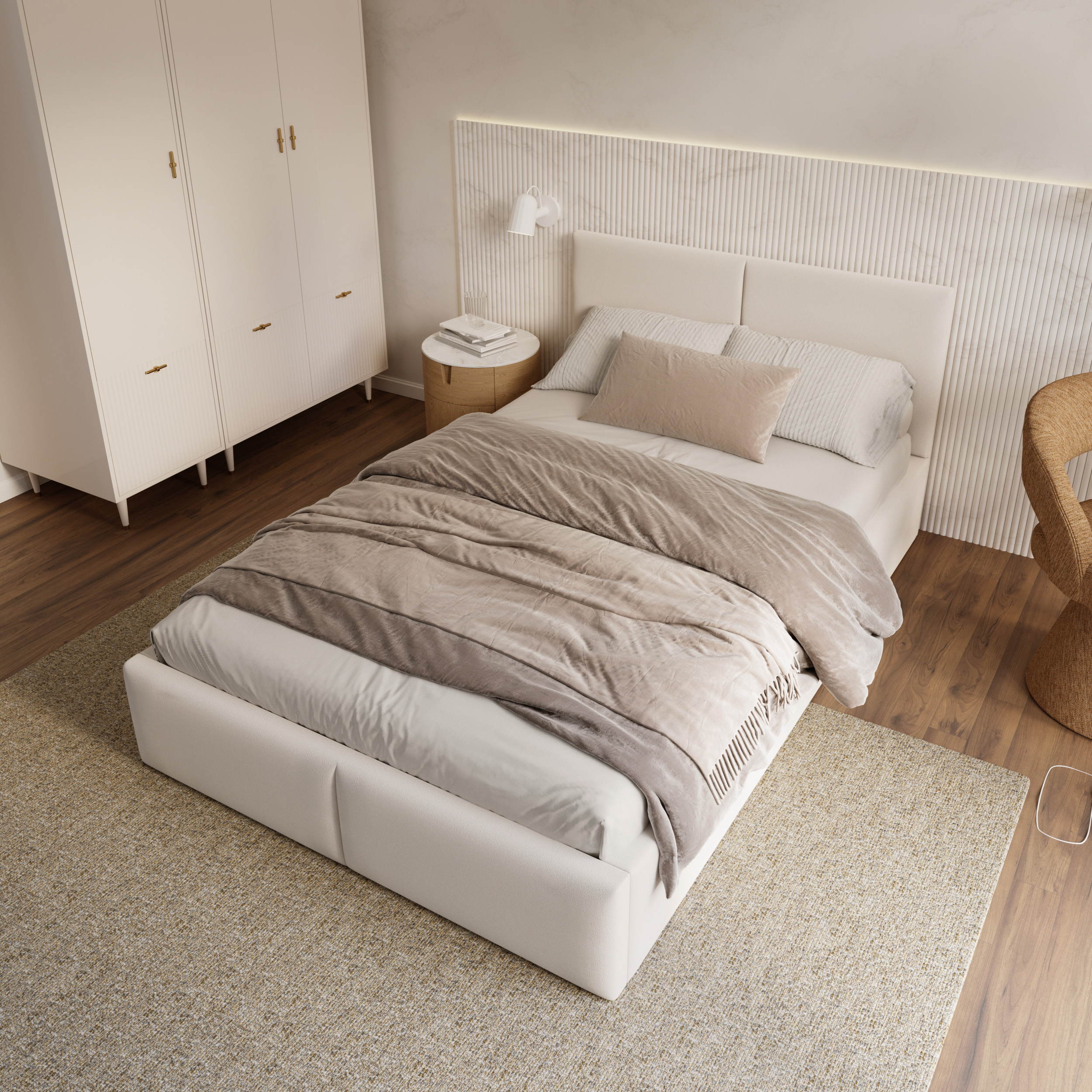 Čalouněná postel AMBER 90x200 Bílá Trinity s úložným prostorem dřevěný rošt