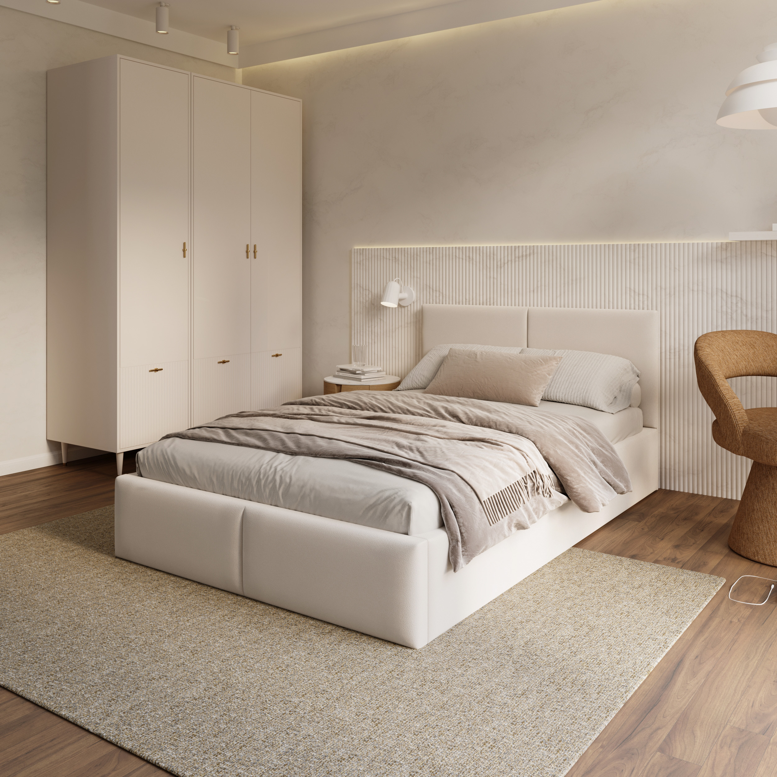 Čalouněná postel AMBER 90x200 Bílá Trinity s úložným prostorem dřevěný rošt