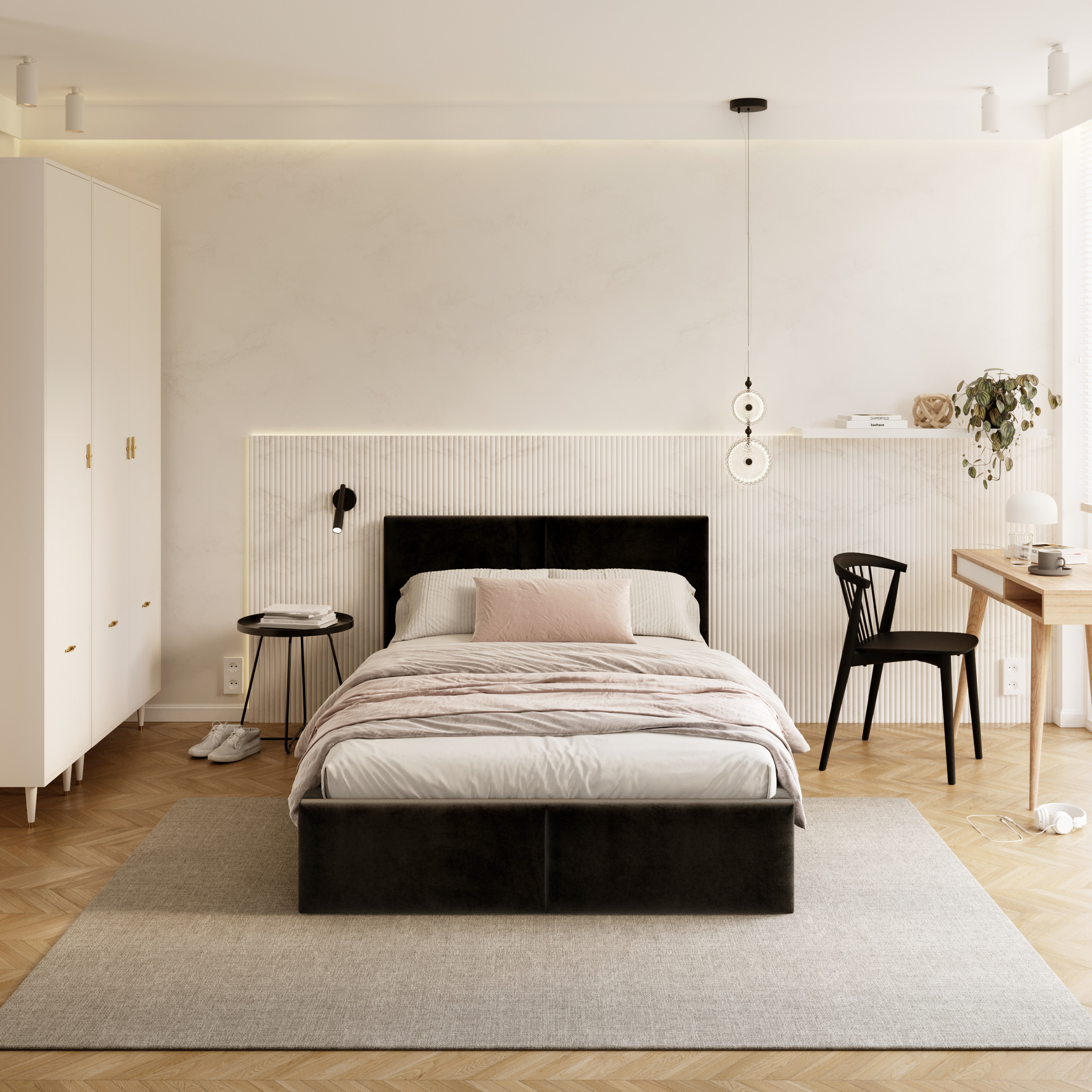 Čalouněná postel AMBER 120x200 Černá Trinity dřevěný rošt