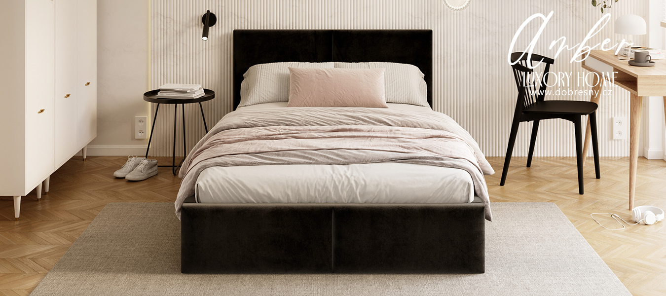 Čalouněná postel AMBER 90x200 Černá Trinity dřevěný rošt