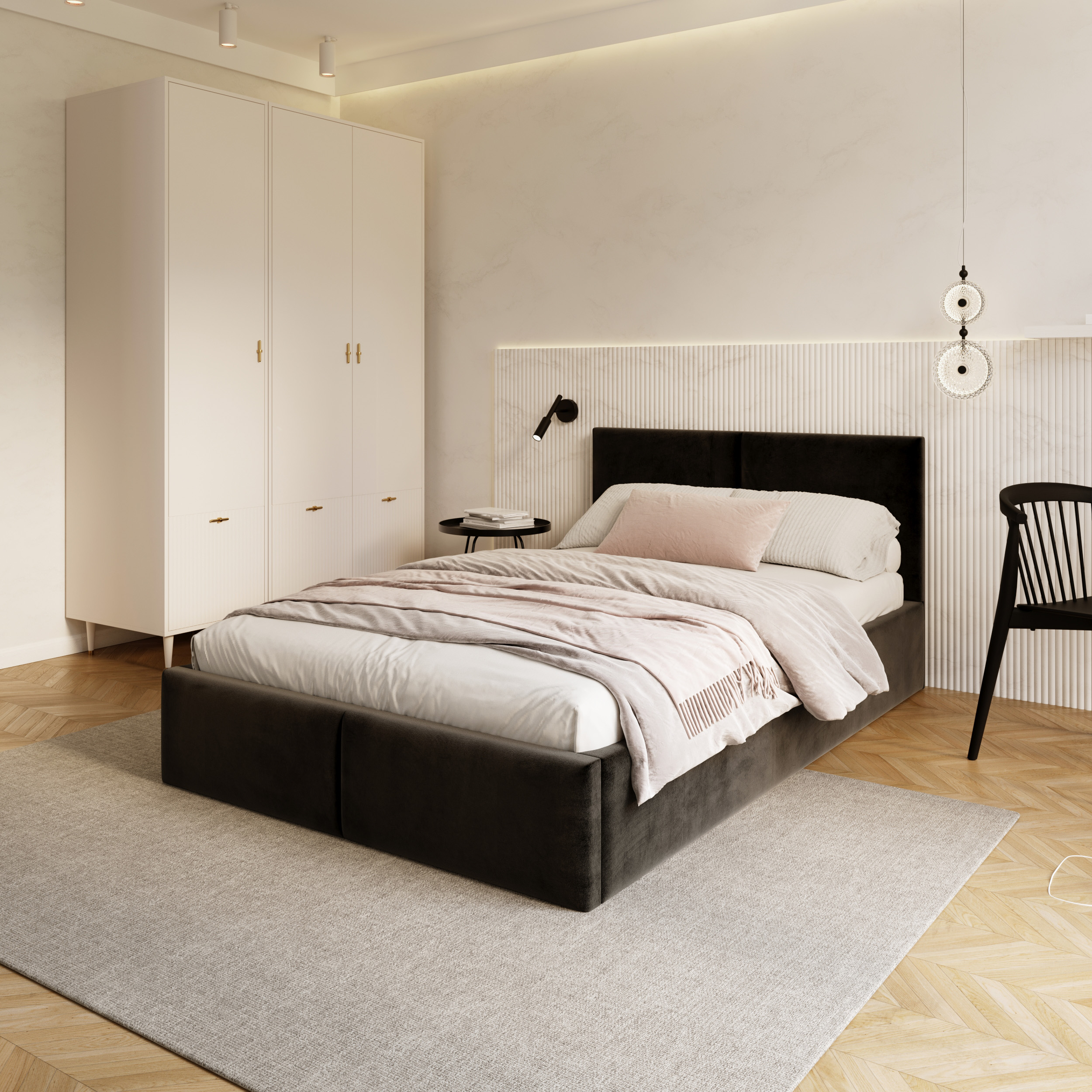 Čalouněná postel AMBER 90x200 Černá Trinity dřevěný rošt