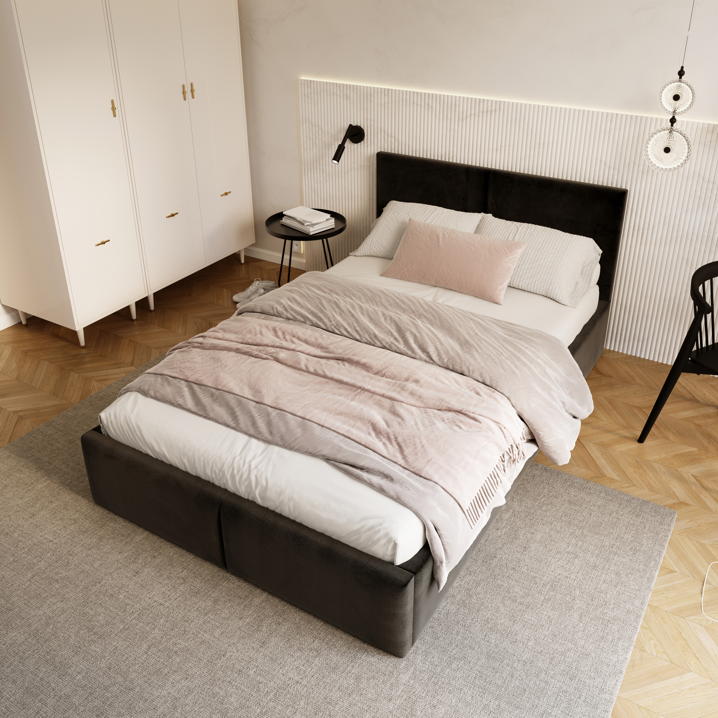 Čalouněná postel AMBER 90x200 Černá Trinity dřevěný rošt