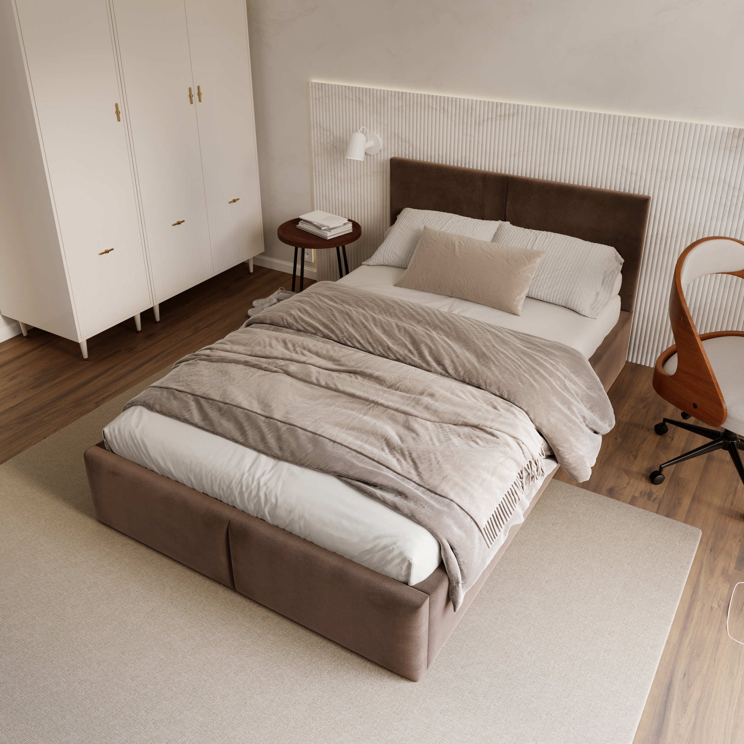 Čalouněná postel AMBER 120x200 Hnědá Trinity s úložným prostorem dřevěný rošt