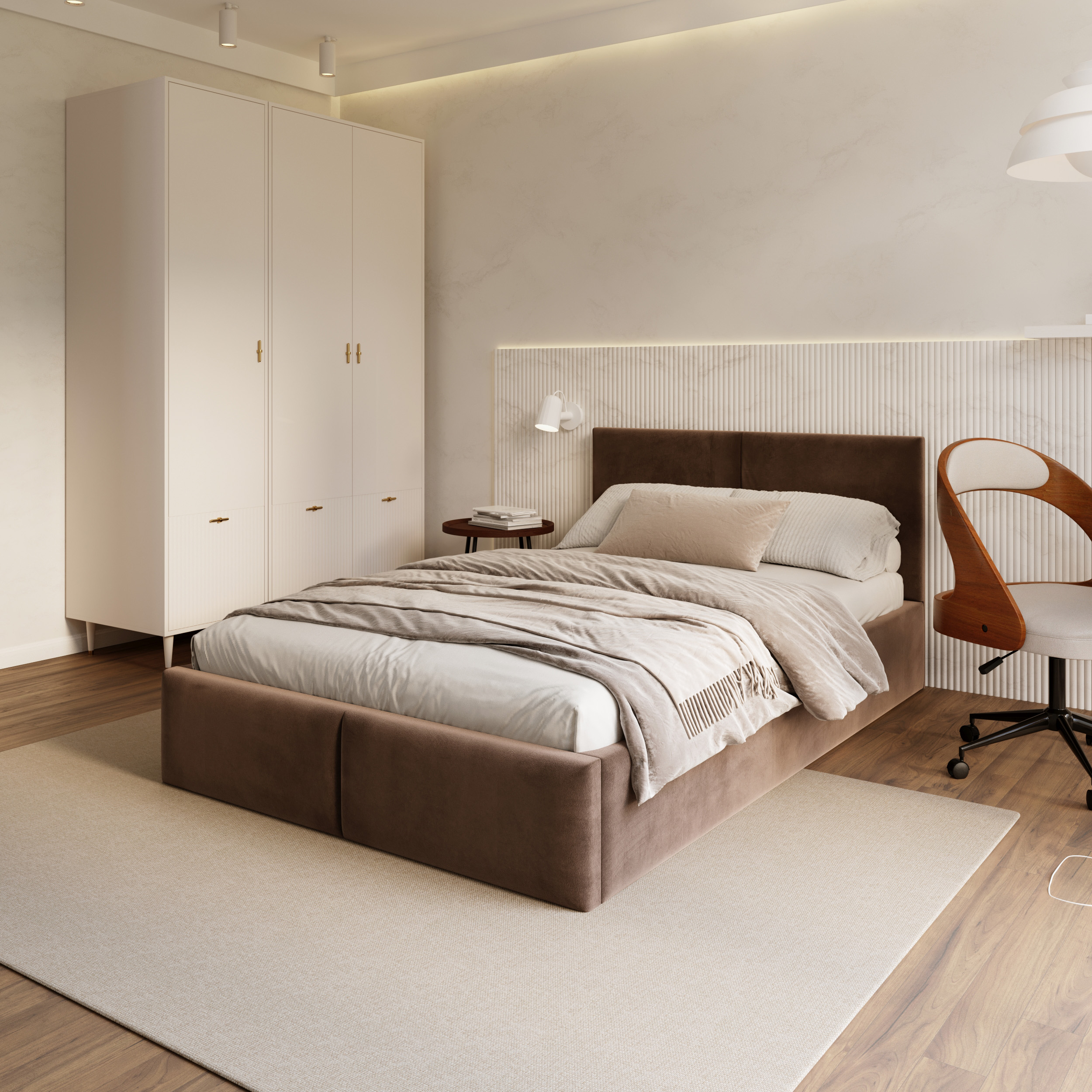 Čalouněná postel AMBER 90x200 Hnědá Trinity s úložným prostorem dřevěný rošt