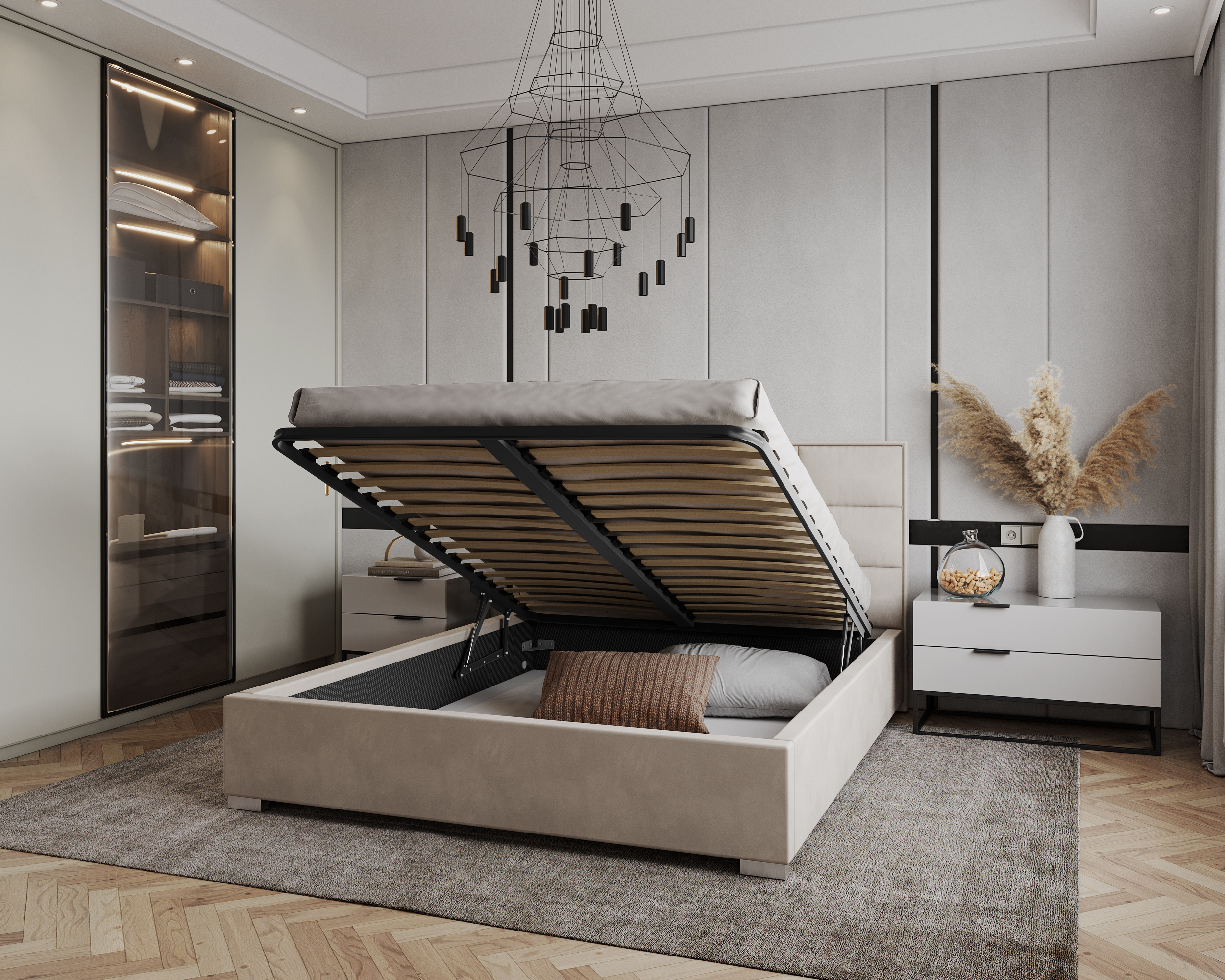 Čalouněná postel APOLLO 160x200 Krémová Paris s úložným prostorem kovový rošt