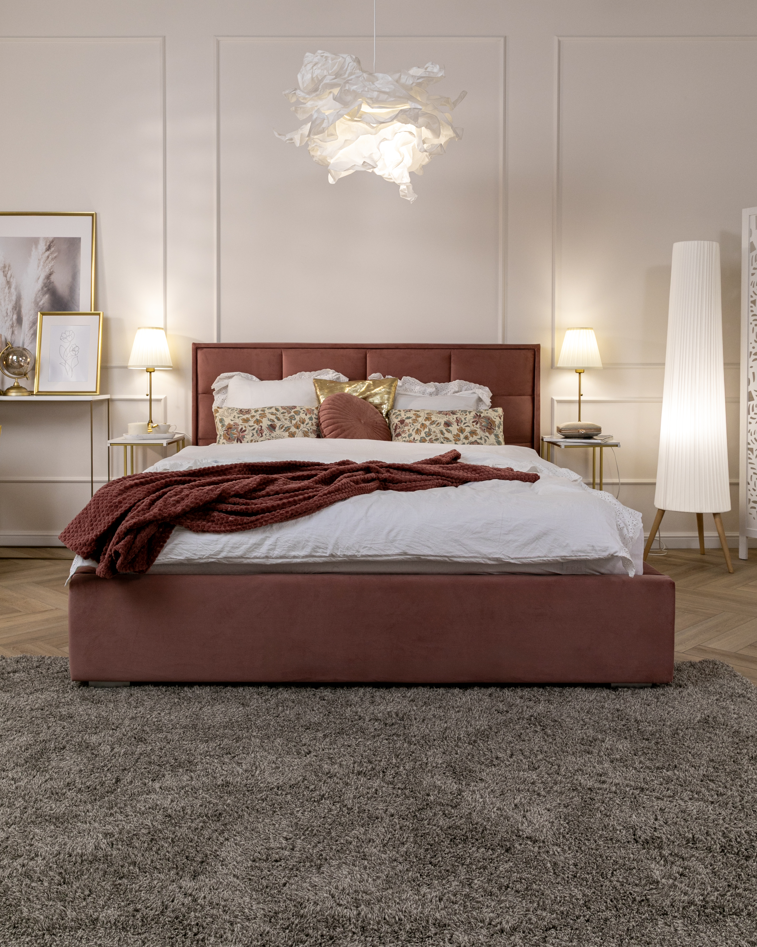 Čalouněná postel APOLLO 120x200 Lososová Paris s úložným prostorem kovový rošt