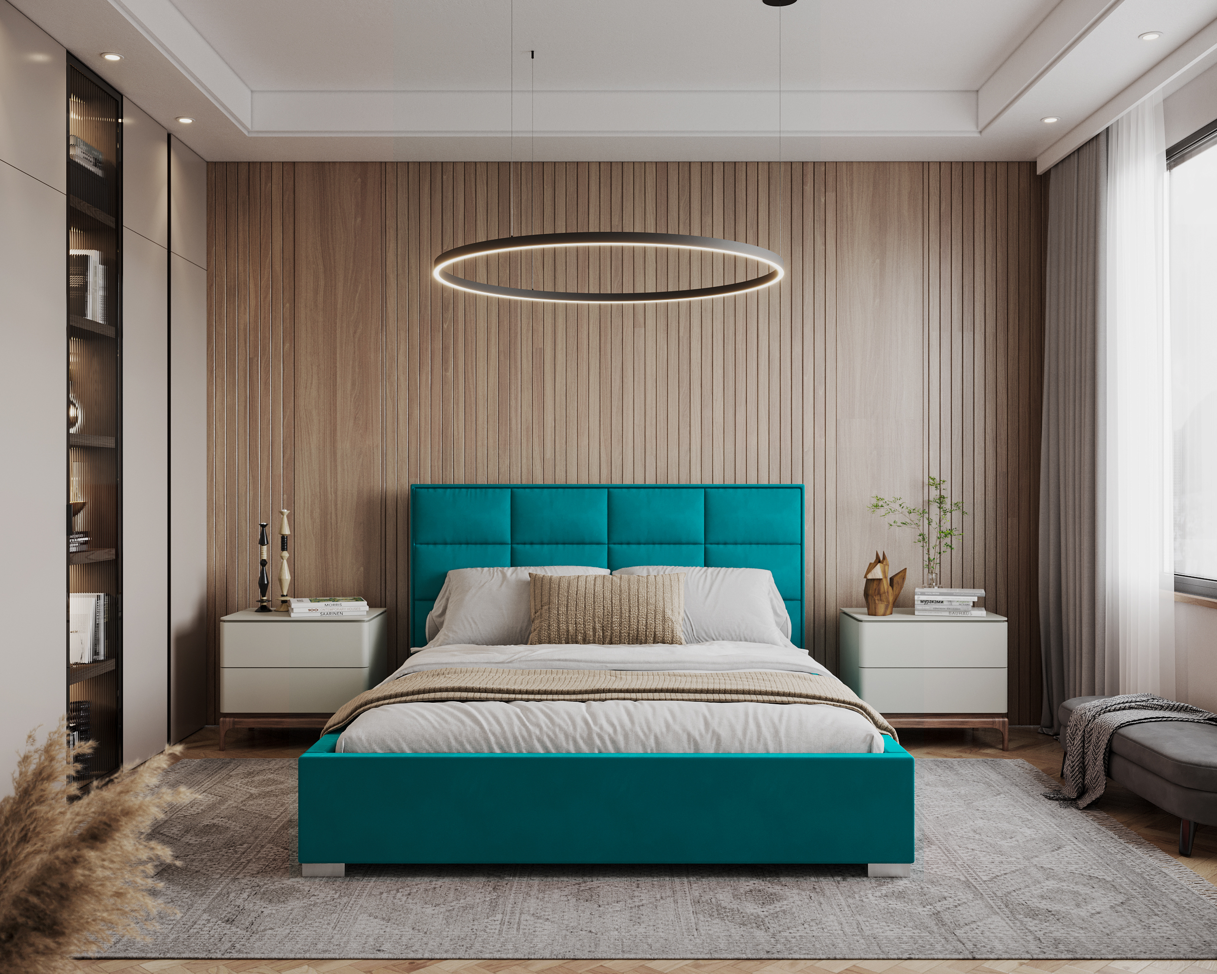 Čalouněná postel APOLLO 180x200 Tyrkysová Paris s úložným prostorem kovový rošt