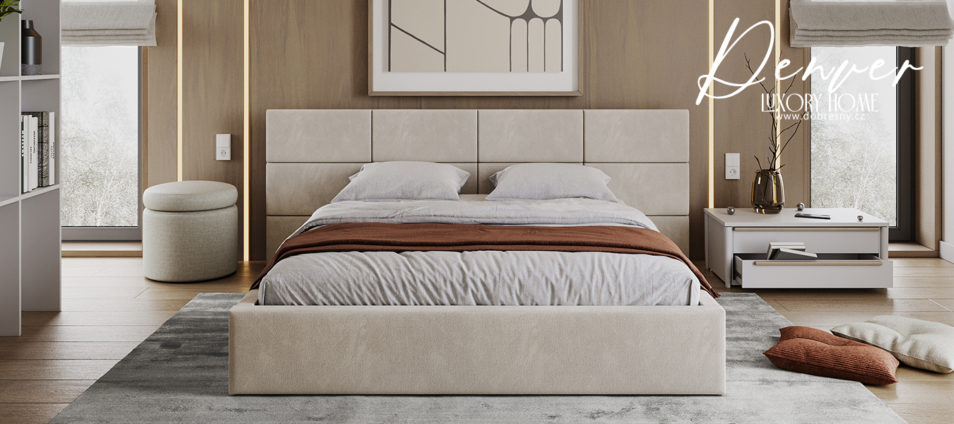 Čalouněná postel DENVER 140x200 s kovovým zdvižným roštem PARIS KRÉMOVÁ