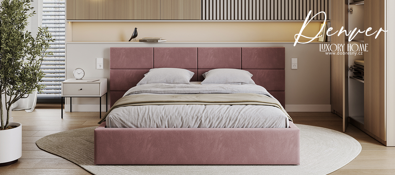 Čalouněná postel DENVER 90x200 s kovovým zdvižným roštem PARIS LOSOSOVÁ