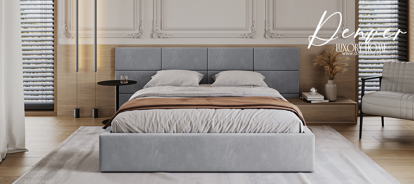 Čalouněná postel DENVER 140x200 s kovovým zdvižným roštem PARIS ŠEDÁ