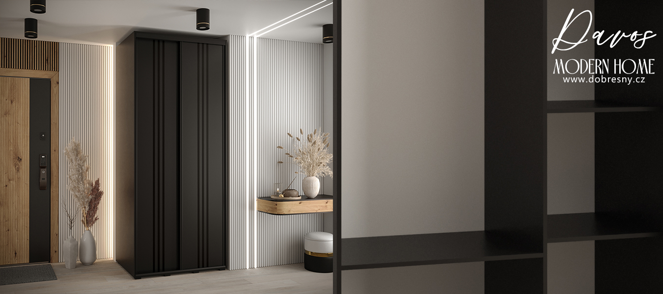 Šatní skříň s posuvnými dveřmi DAVOS 6, 120cm | Černá / černé pojezdy