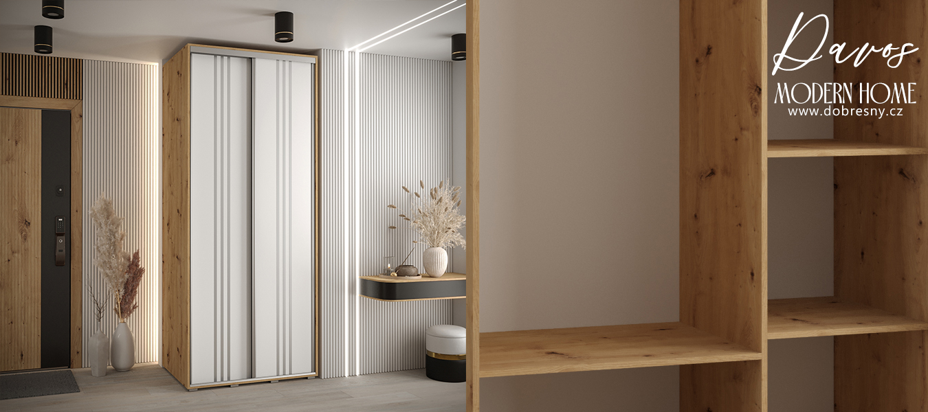 Šatní skříň s posuvnými dveřmi DAVOS 6, 120cm | DUB Artisan / bílá / stříbrné