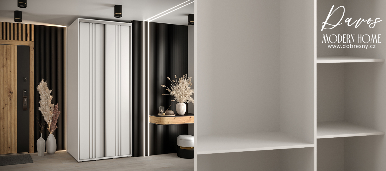 Šatní skříň s posuvnými dveřmi DAVOS 6, 120cm | Bílá / stříbrné pojezdy