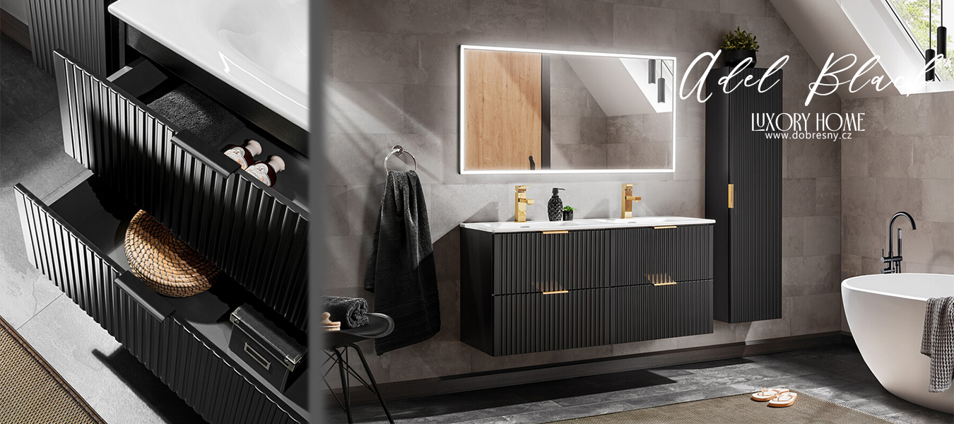 Sestava 2 koupelnových skříněk ADEL BLACK 120cm s deskou