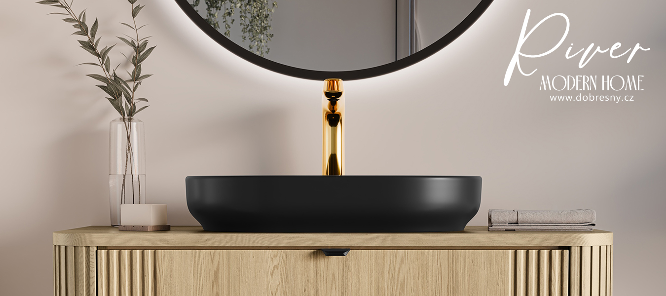Keramické umyvadlo RIVER na desku, 55 cm, černá-matná