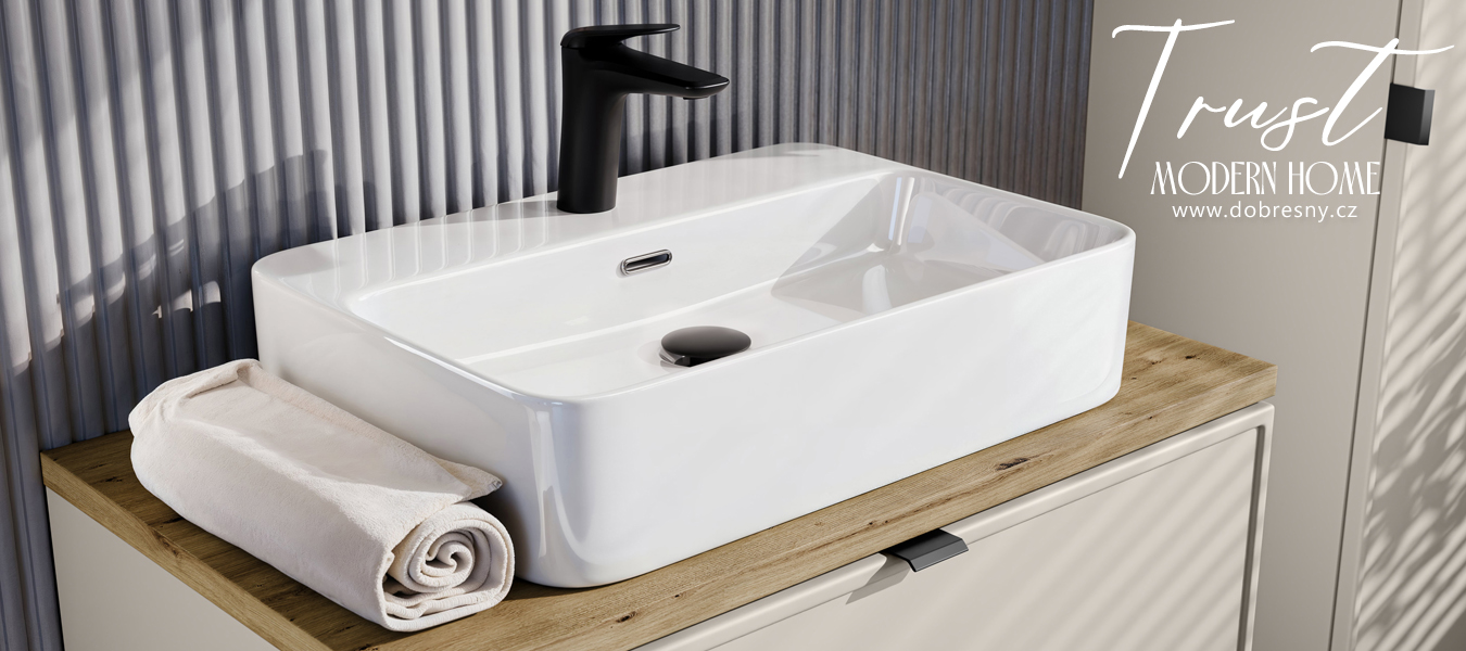 Keramické umyvadlo TRUST na desku, 55 cm, bílý lesklý povrch
