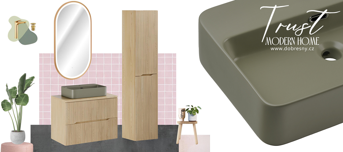 Keramické umyvadlo TRUST na desku, 55 cm, olivově zelený matný povrch