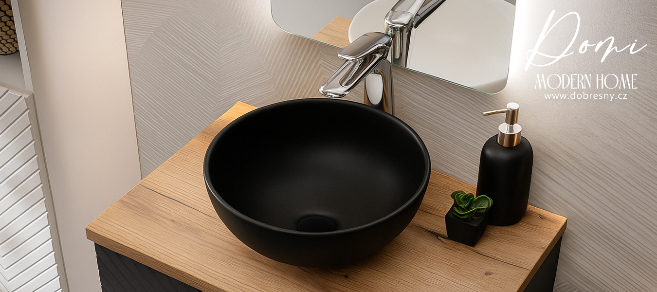 Keramické umyvadlo DOMI na desku, 32 cm, černý matný povrch
