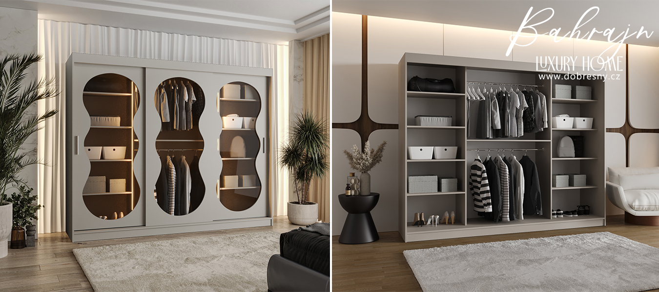 Šatní skřín s posuvnými dveřmi BAHRAJN 3 250cm kašmírová