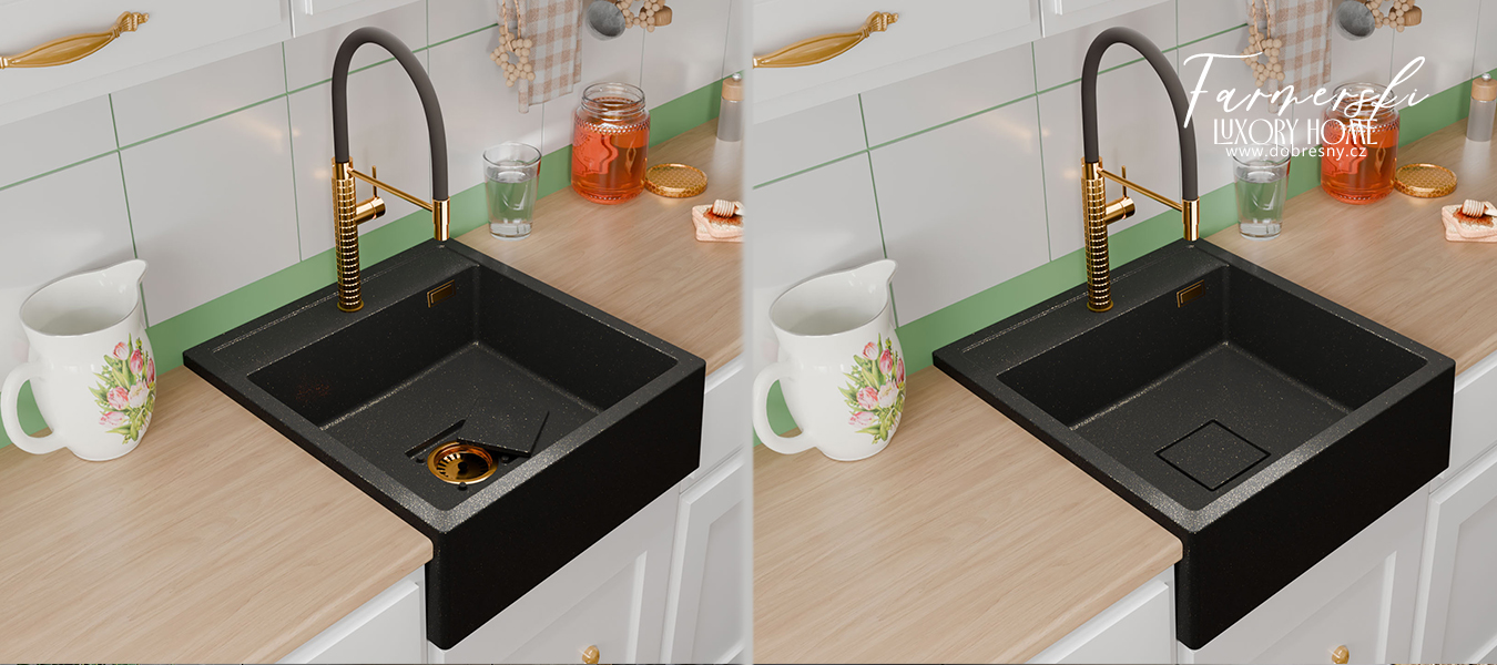 Granitový dřez FARMÁŘSKÝ černý 60 x 63 x 21cm