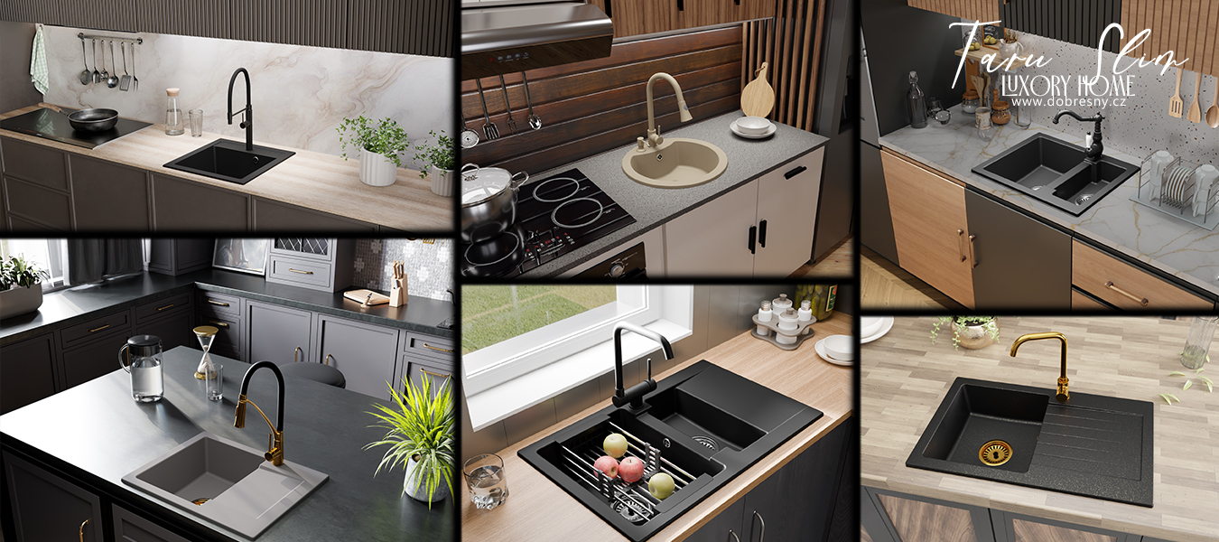 Kuchyňská baterie se sprchou TARU SLIM černá