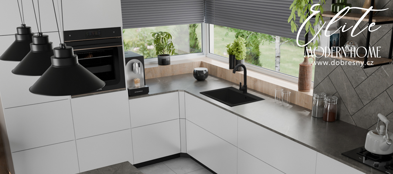 Granitový dřez ELITE černý s texturou žuly + sifon chrom 80 x 50 x 21 cm