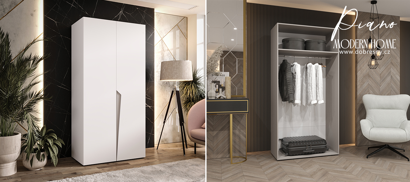 Šatní skříň PIANO 1, 100x52x202 cm | Bílá mat / kašmírové úchyty