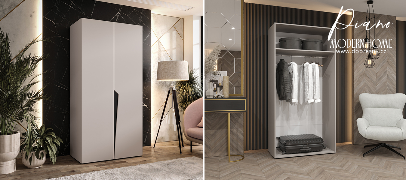 Šatní skříň PIANO 1, 100x52x202 cm | Kašmírová / černé úchyty