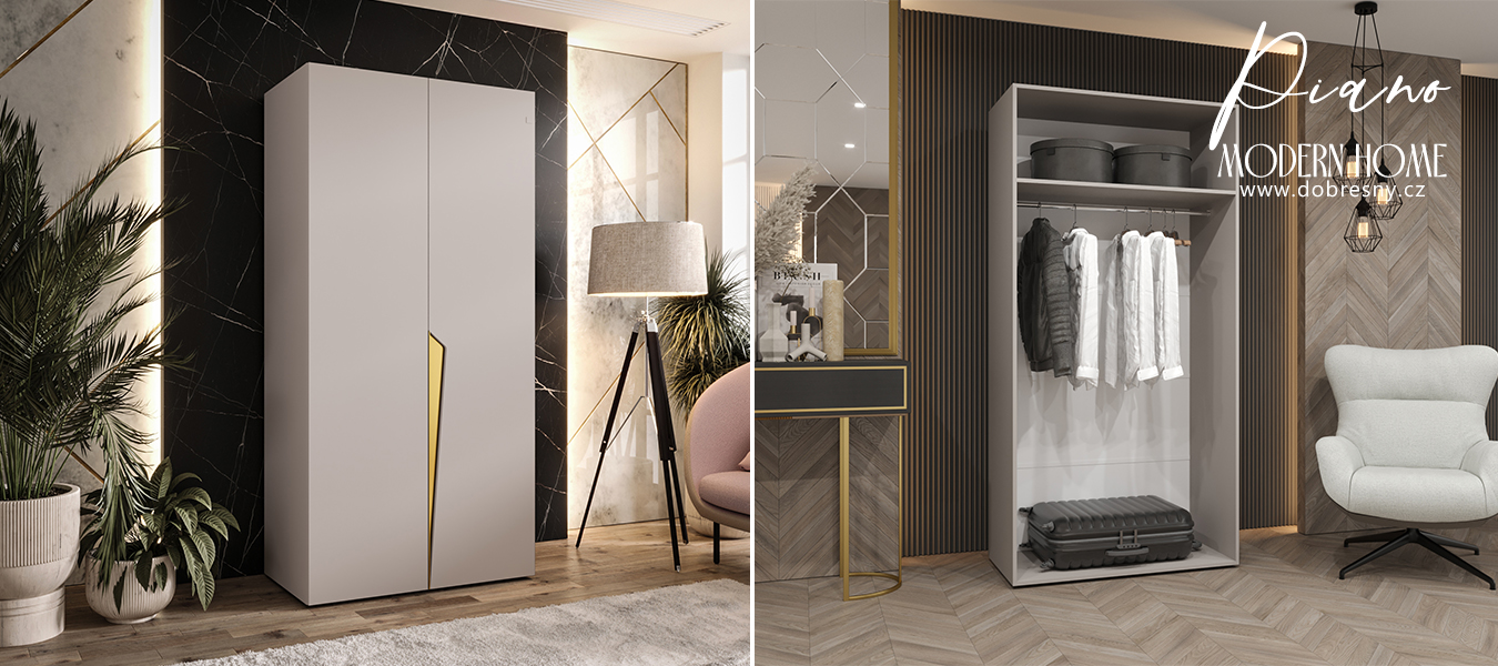 Šatní skříň PIANO 1, 100x52x202 cm | Kašmírová / zlaté úchyty