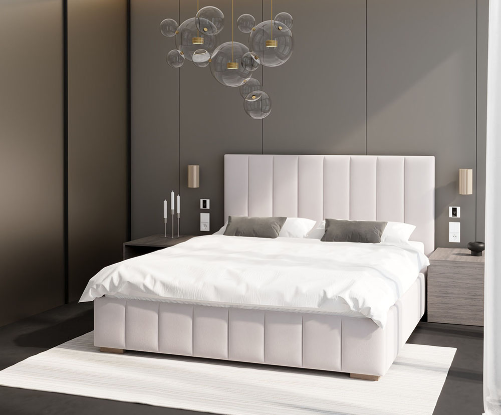 Čalouněná postel AUSTIN 120x200cm Bílá Paris s úložným prostorem kovový rošt