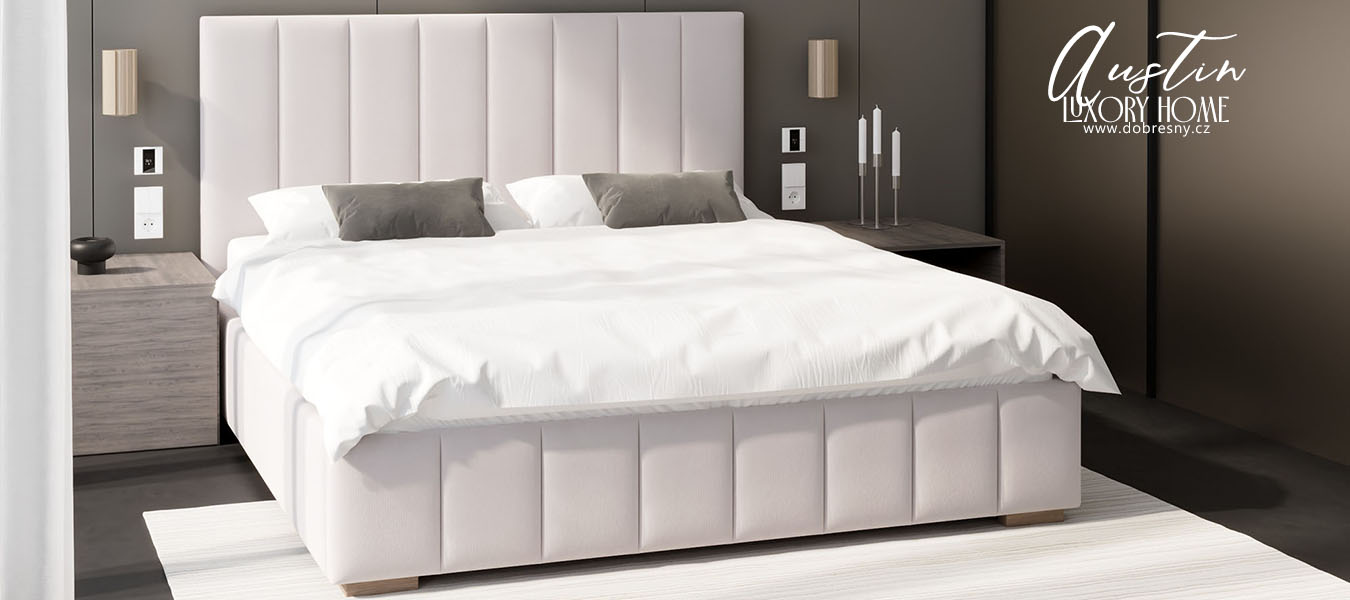 Čalouněná postel AUSTIN 160x200cm Bílá Paris s úložným prostorem kovový rošt
