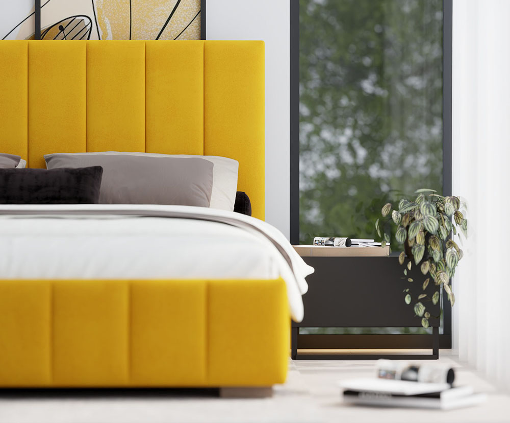 Čalouněná postel AUSTIN 90x200cm Žlutá Paris s úložným prostorem kovový rošt