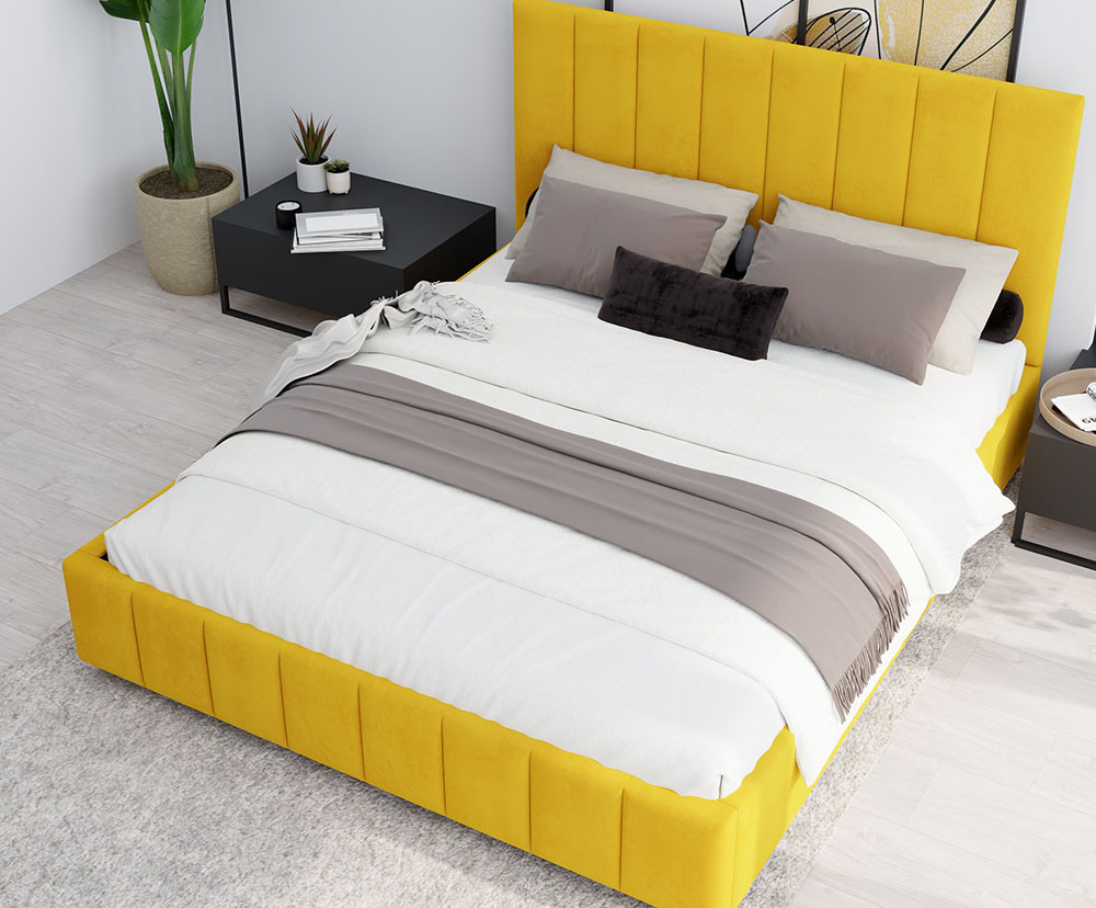 Čalouněná postel AUSTIN 160x200cm Žlutá Paris s úložným prostorem kovový rošt
