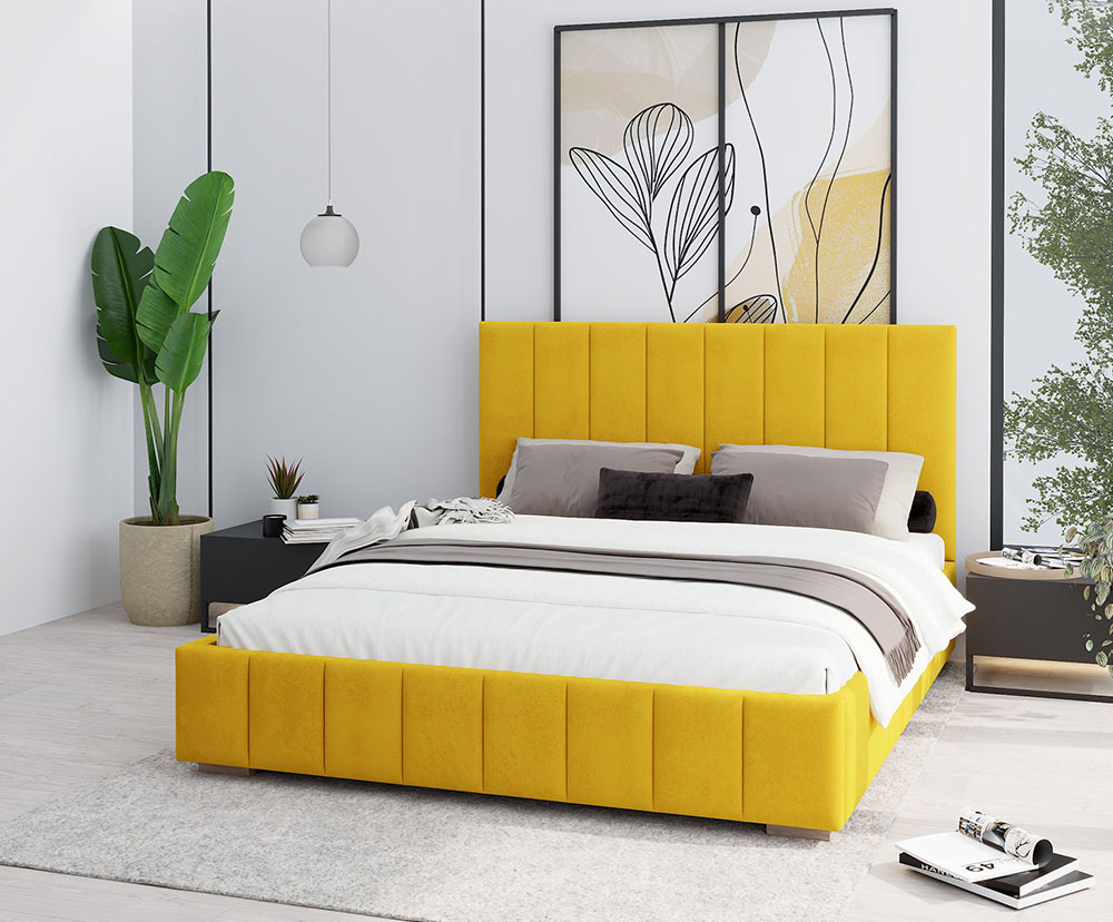 Čalouněná postel AUSTIN 180x200cm Žlutá Paris s úložným prostorem kovový rošt
