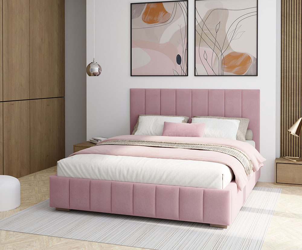 Čalouněná postel AUSTIN 140x200cm Růžová Paris s úložným prostorem kovový rošt