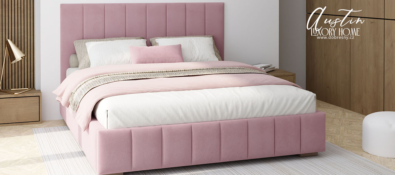 Čalouněná postel AUSTIN 140x200cm Růžová Paris s úložným prostorem kovový rošt