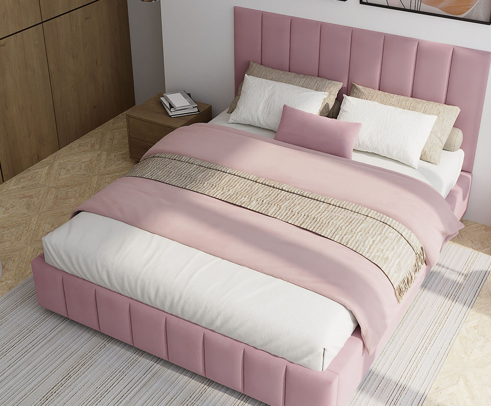 Čalouněná postel AUSTIN 180x200cm Růžová Paris s úložným prostorem kovový rošt