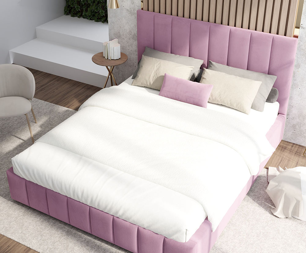 Čalouněná postel AUSTIN 160x200cm Fialová Paris s úložným prostorem kovový rošt