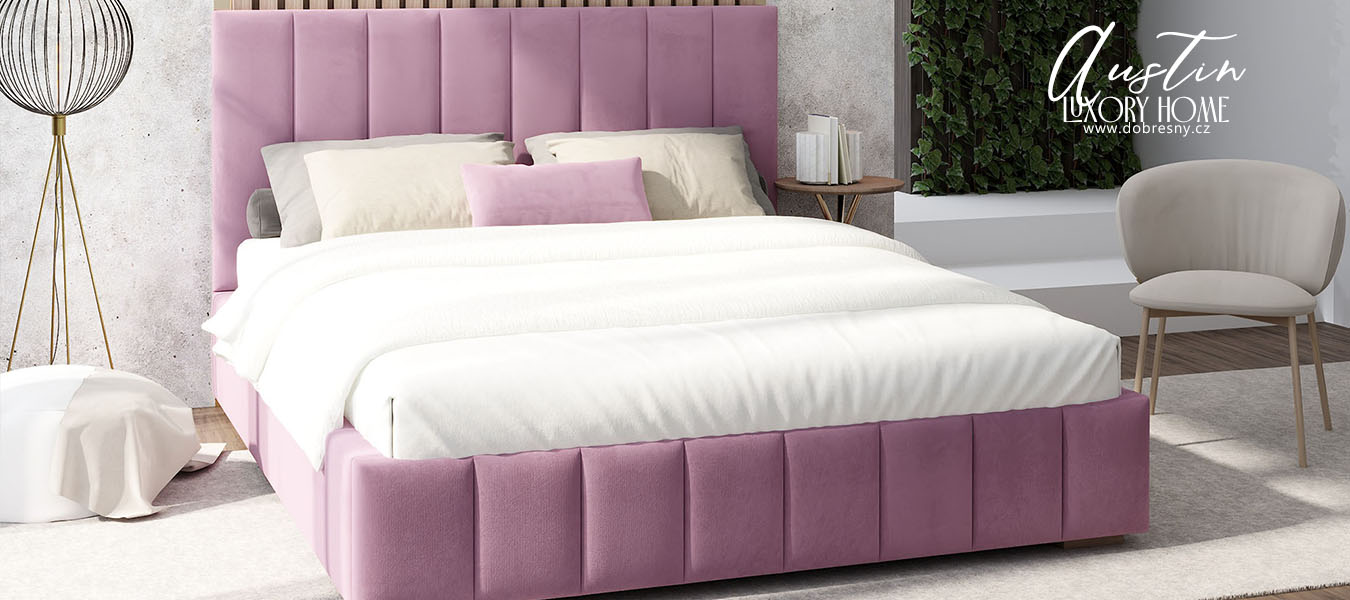 Čalouněná postel AUSTIN 180x200cm Fialová Paris s úložným prostorem kovový rošt