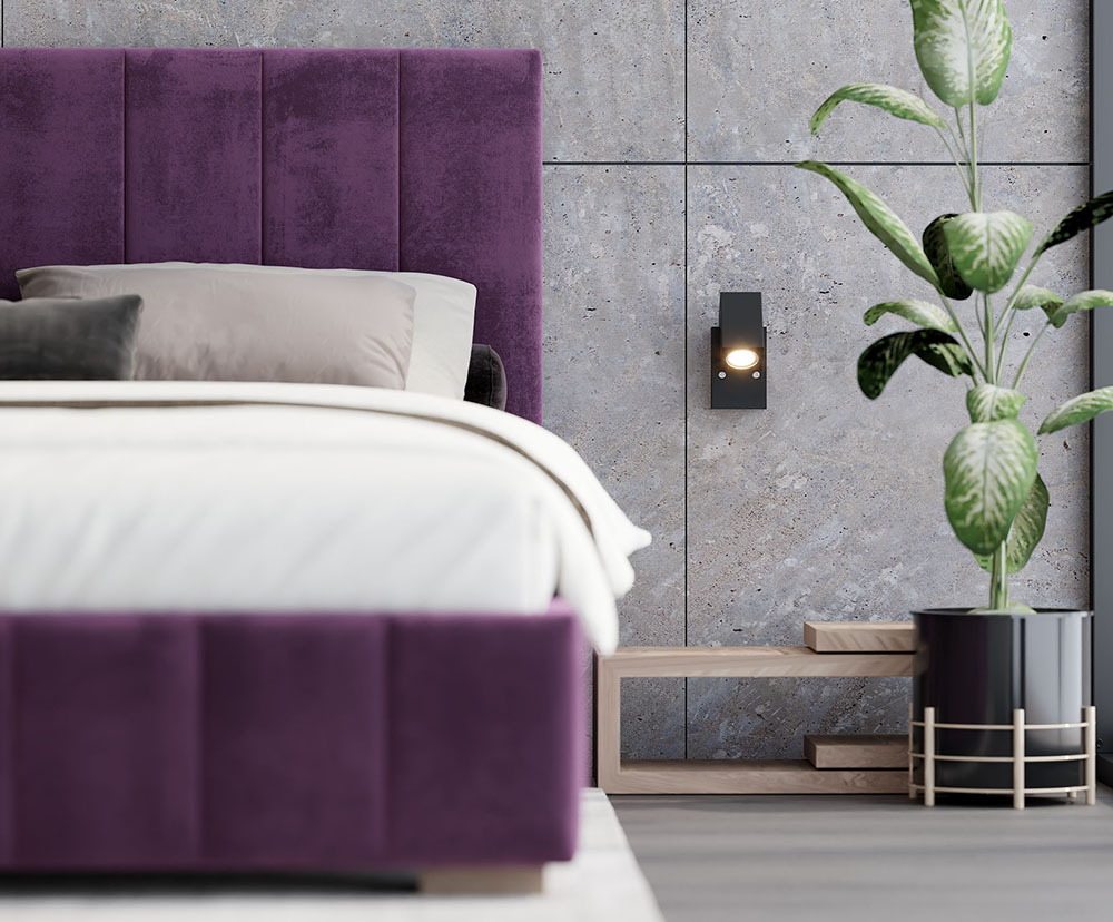 Čalouněná postel AUSTIN 90x200cm Tmavě fialová Paris s úložným prostorem kovový rošt